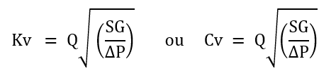 Fórmula para calcular o Kv ou Cv